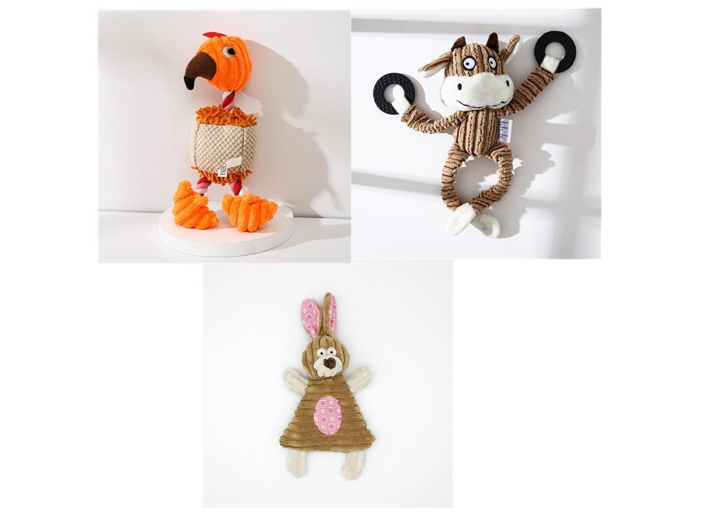 JMT-222858 Corduroy Donkey Shape Plush Chew Toy with Squeaker for Dogs and Puppies