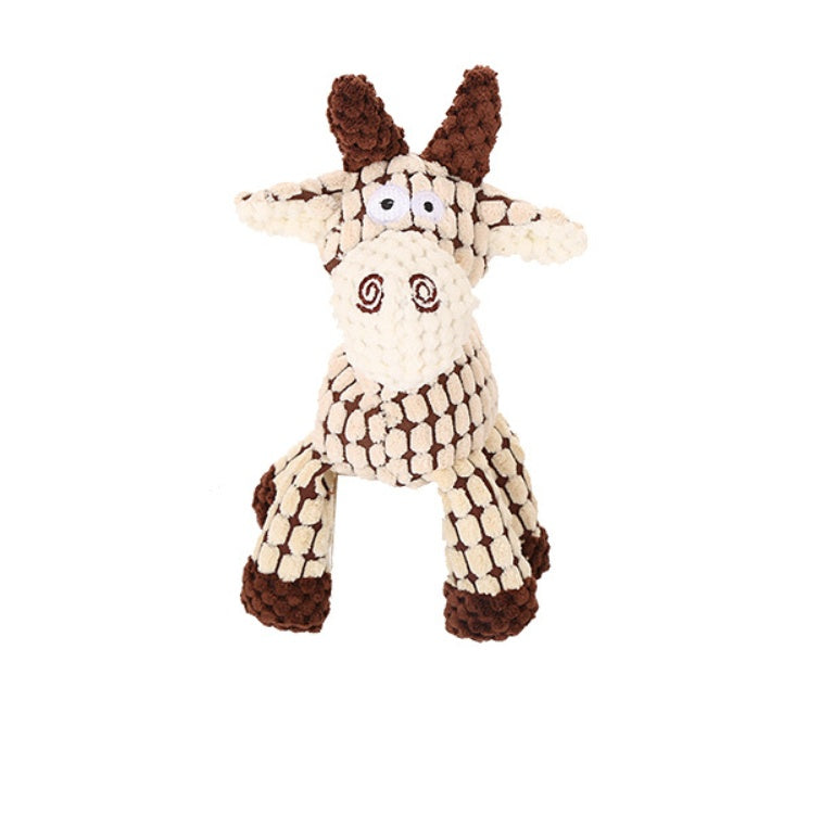 JMT-222858 Corduroy Donkey Shape Plush Chew Toy with Squeaker for Dogs and Puppies