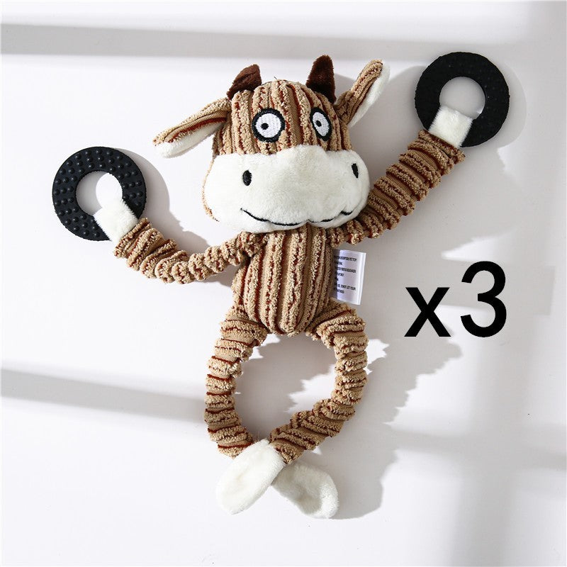 JMT-222858 Corduroy Donkey Shape Plush Chew Toy with Squeaker for Dogs and Puppies
