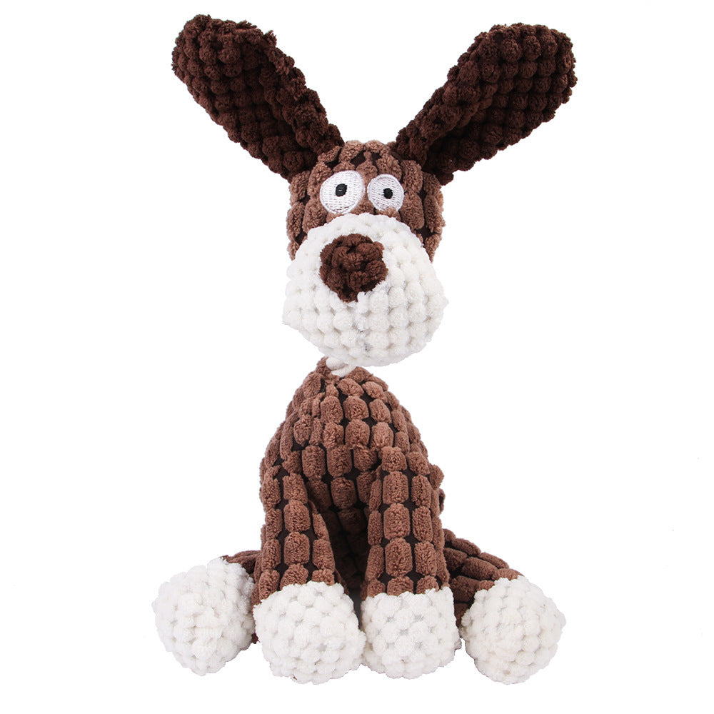 JMT-222858 Corduroy Donkey Shape Plush Chew Toy with Squeaker for Dogs and Puppies