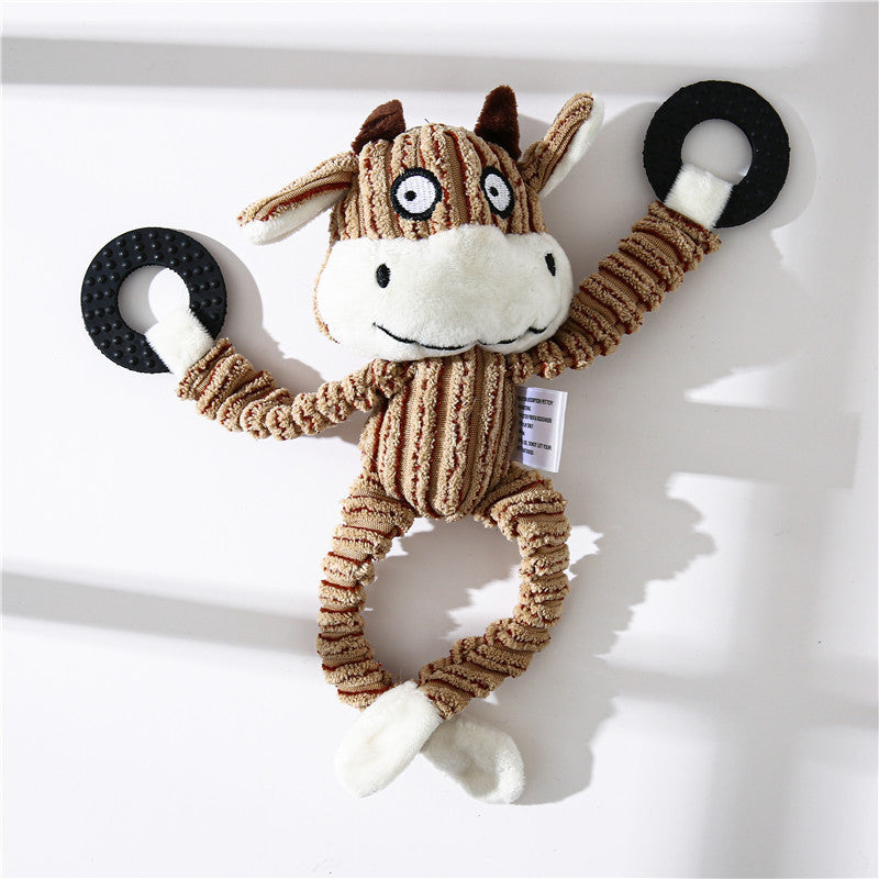 JMT-222858 Corduroy Donkey Shape Plush Chew Toy with Squeaker for Dogs and Puppies