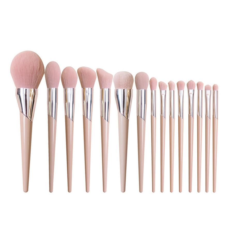JMT-222986 Nude Pink Makeup Brush Set with 15 Essential Tools for Flawless Application
