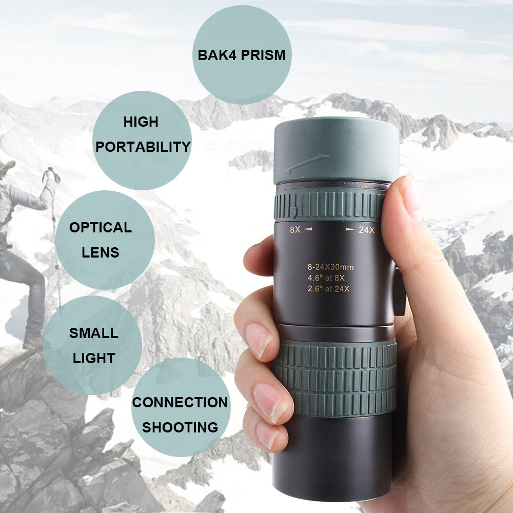 JMT-223242 Adjustable 8-24X30 Monocular Telescope with Phone Clip and Tripod