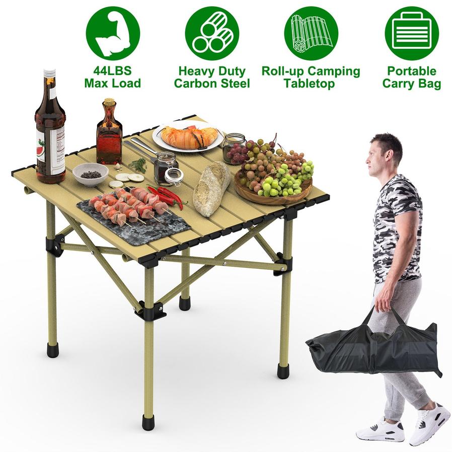 JMT-223754 Portable Folding Camping Table - Lightweight Carbon Steel Roll-up Desk for Outdoor Activities, Picnic, BBQ, and More with Carry Bag