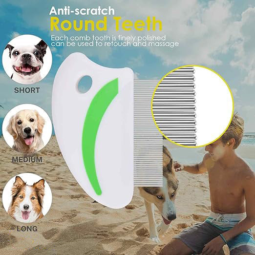 JMT-225098 Professional Pet Grooming Comb Set for Dogs and Cats - Includes Dematting Tool, Tear Stain Remover, and Flea Comb with Rounded Teeth