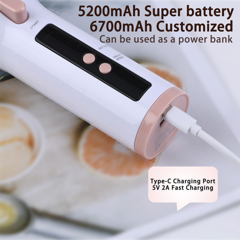 JMT-225162 Metal Automatic Curling Iron - Environmentally Friendly Alloy, Wet & Dry Use, 1-2 Min Styling Time, 5200 mA Battery, White, Pink, Green