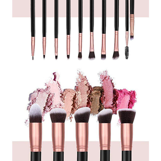 JMT-225290 14-Piece Makeup Brush Set with Wooden Handles and PU Brush Type - Includes Foundation and Eyeshadow Brushes, Portable Black Leather Bag