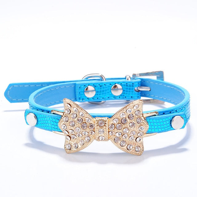 JMT-225674 Rhinestone-Embellished PU Dog Collar for XS to M Sizes