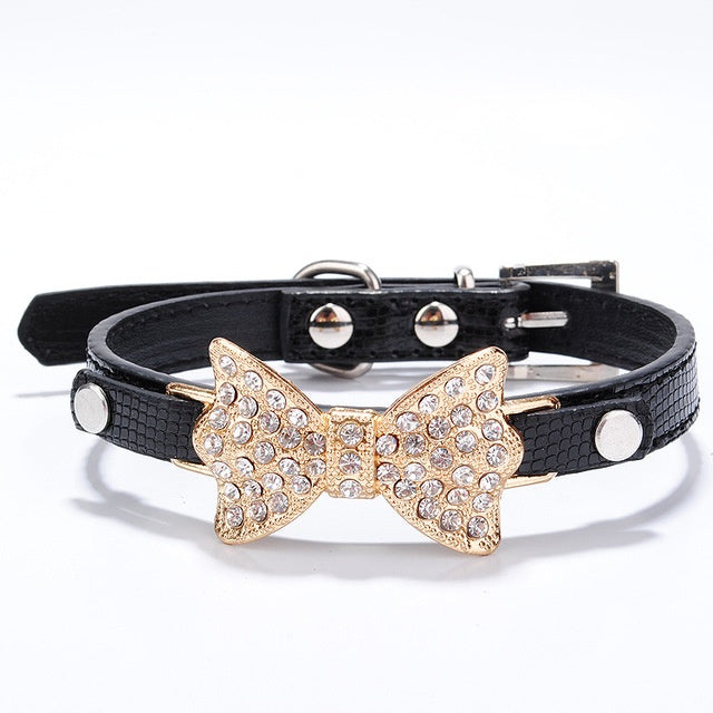 JMT-225674 Rhinestone-Embellished PU Dog Collar for XS to M Sizes