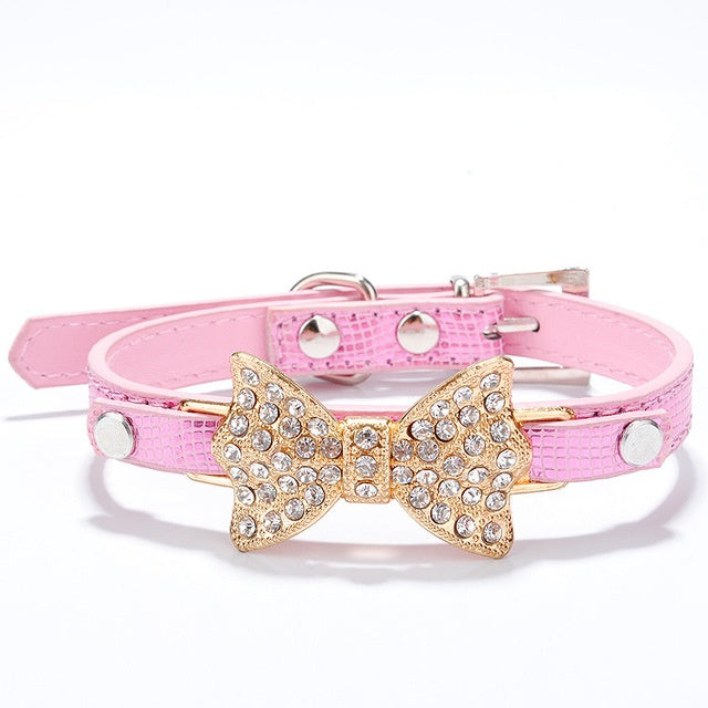JMT-225674 Rhinestone-Embellished PU Dog Collar for XS to M Sizes