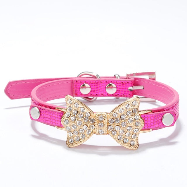 JMT-225674 Rhinestone-Embellished PU Dog Collar for XS to M Sizes