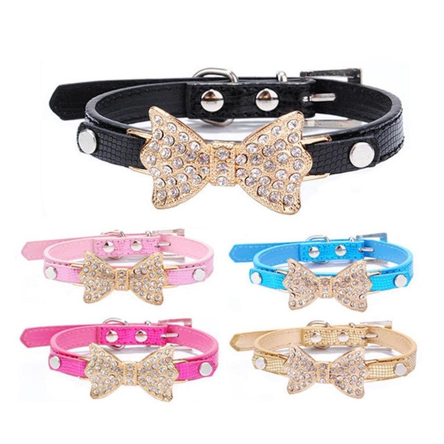 JMT-225674 Rhinestone-Embellished PU Dog Collar for XS to M Sizes