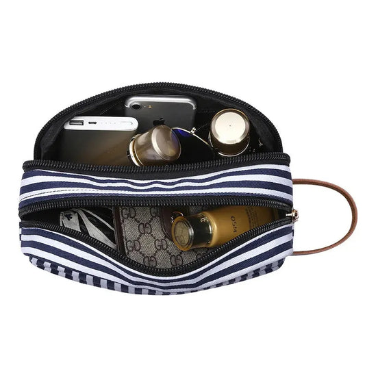 JMT-226058 Personalised Striped Canvas Toiletry Bag for Travel and Cosmetic Storage