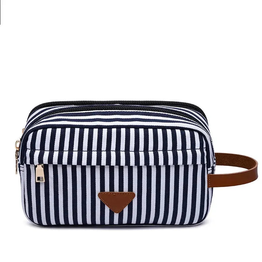 JMT-226058 Personalised Striped Canvas Toiletry Bag for Travel and Cosmetic Storage