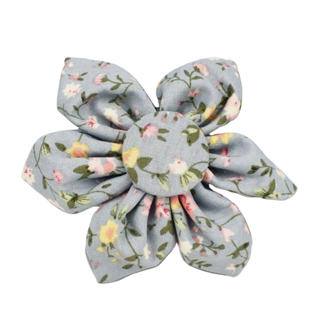 JMT-226506 Blue Floral Polyester Cotton Dog Collar and Leash Set with Accessories for Pets