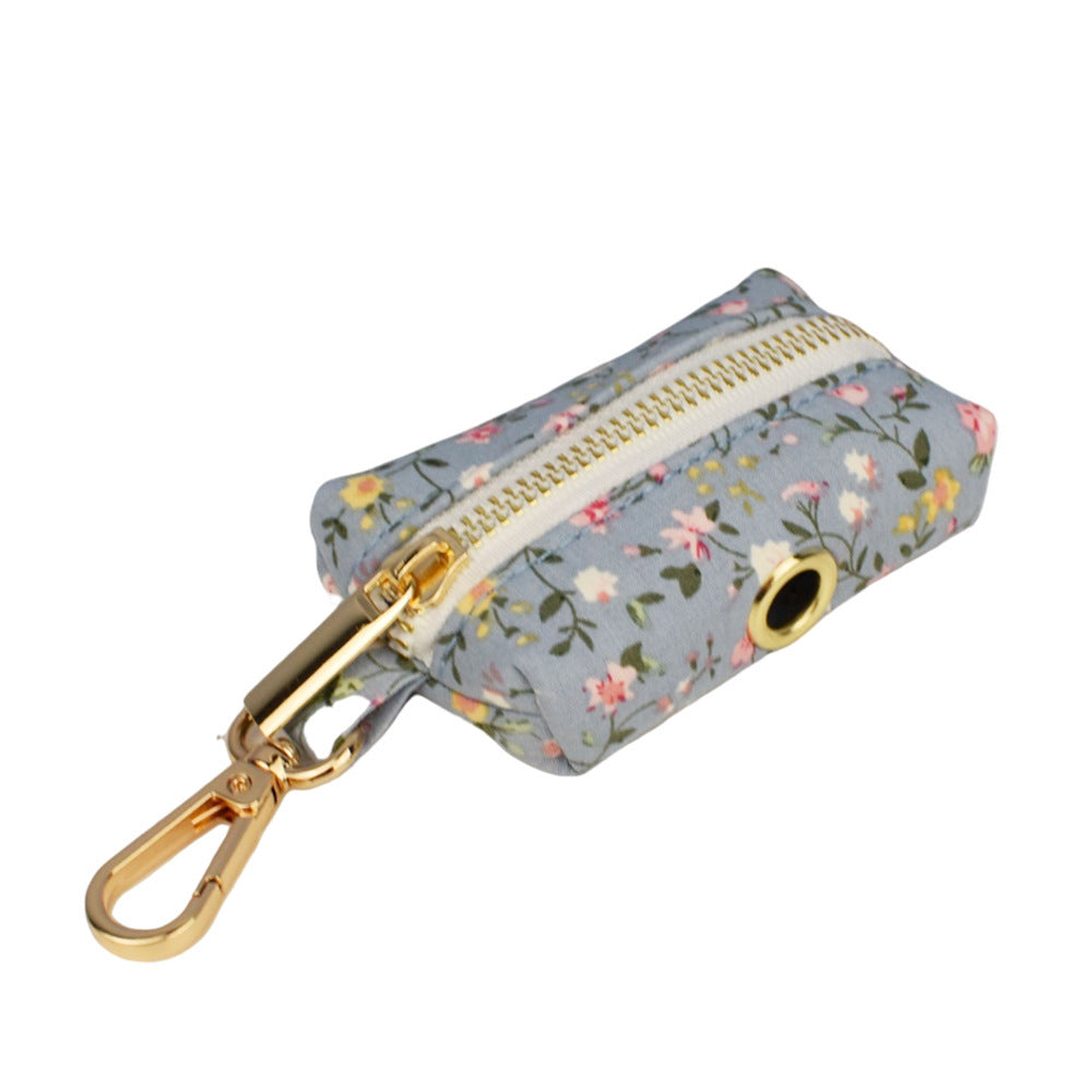 JMT-226506 Blue Floral Polyester Cotton Dog Collar and Leash Set with Accessories for Pets