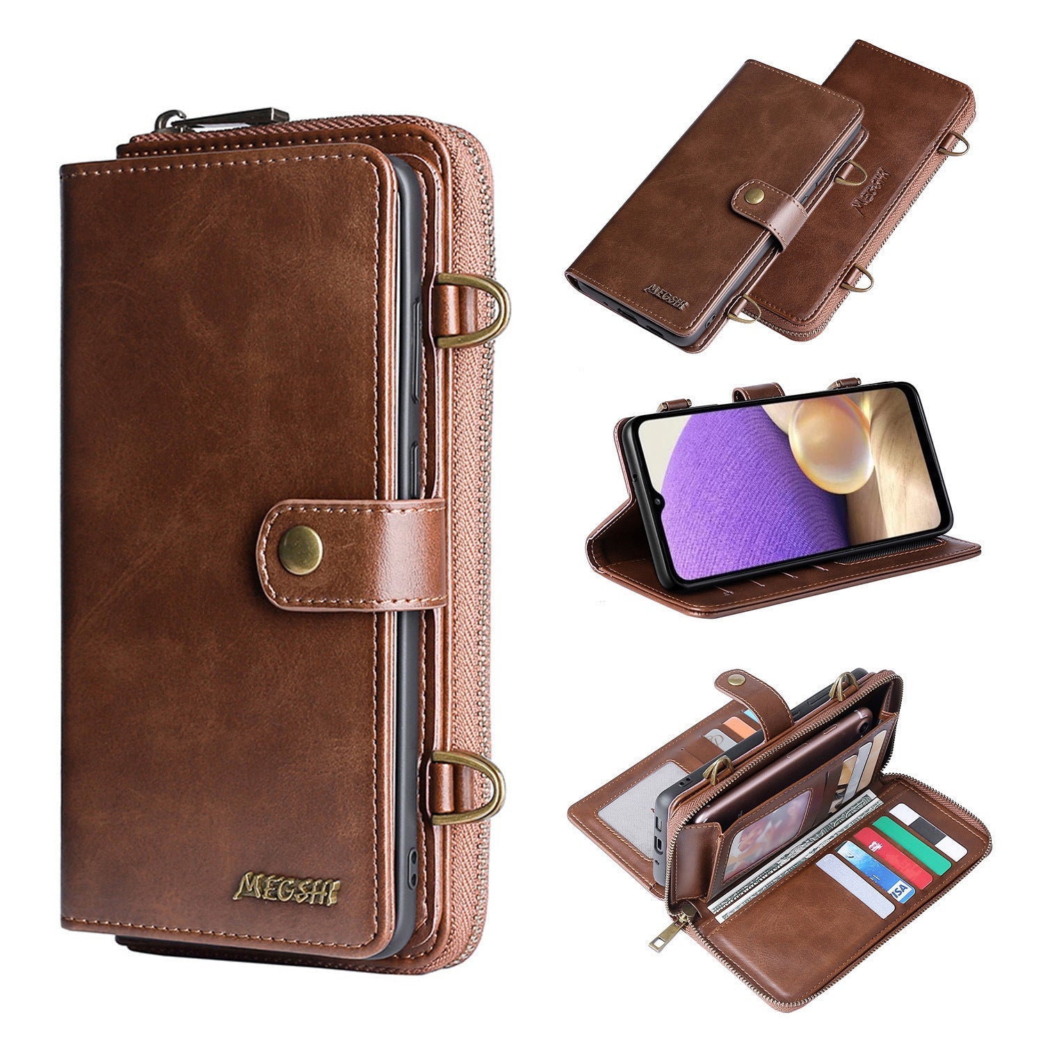 JMT-226698 Multi-Function Diagonal Mobile Phone Case Flip Holster in Solid Colors for Samsung Models