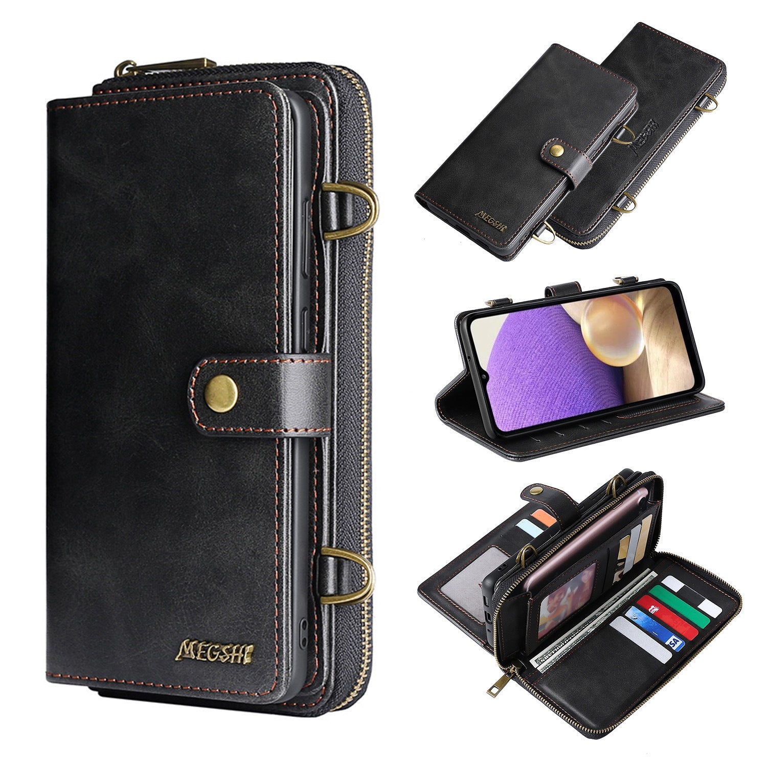 JMT-226698 Multi-Function Diagonal Mobile Phone Case Flip Holster in Solid Colors for Samsung Models