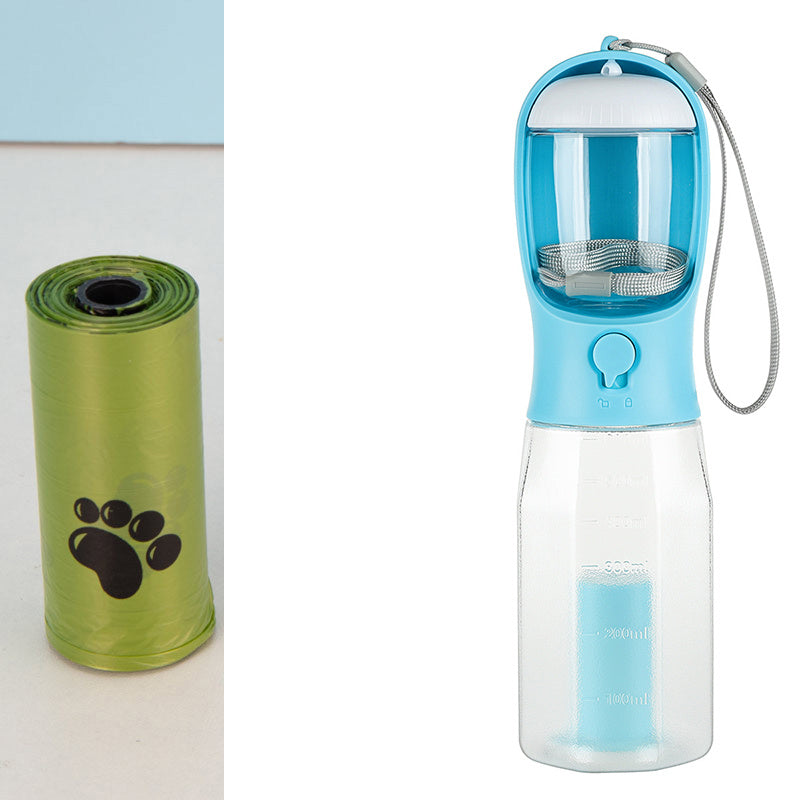 JMT-227338 3-in-1 Portable Pet Water Bottle and Food Feeder with Leak-proof Design and Poop Bag Dispenser