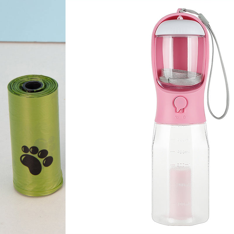 JMT-227338 3-in-1 Portable Pet Water Bottle and Food Feeder with Leak-proof Design and Poop Bag Dispenser