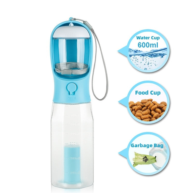JMT-227338 3-in-1 Portable Pet Water Bottle and Food Feeder with Leak-proof Design and Poop Bag Dispenser