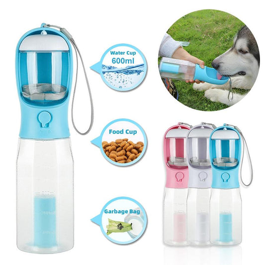 JMT-227338 3-in-1 Portable Pet Water Bottle and Food Feeder with Leak-proof Design and Poop Bag Dispenser