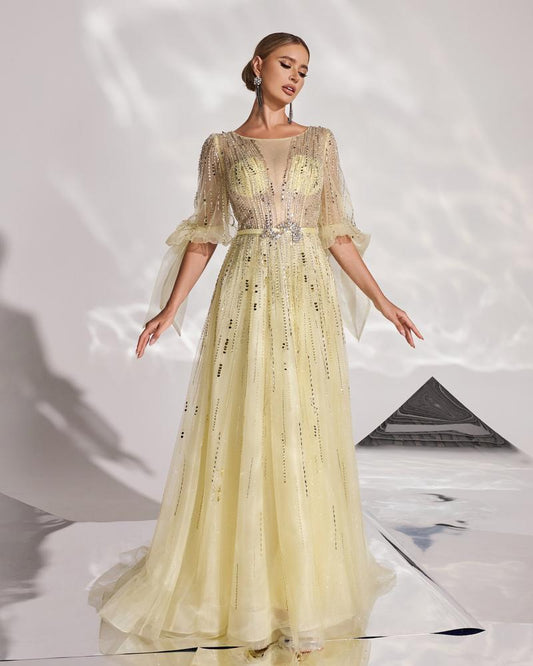 JMT-227402 Elegant Yellow Evening Gown - Style SH0128 for Formal Events and Special Occasions