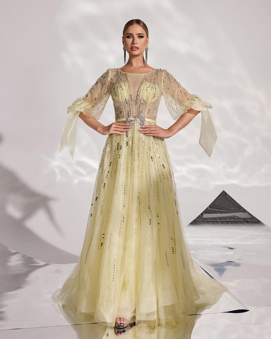 JMT-227402 Elegant Yellow Evening Gown - Style SH0128 for Formal Events and Special Occasions