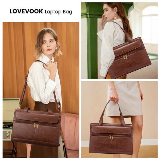 JMT-228042 Vintage Leather 15.6 in Computer Bag Briefcase for Women Laptop and Work Tote with Clutch Purse