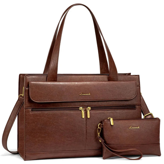 JMT-228042 Vintage Leather 15.6 in Computer Bag Briefcase for Women Laptop and Work Tote with Clutch Purse