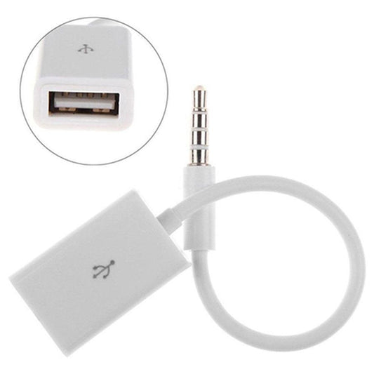 JMT-228490 USB to 3.5mm Male AUX Audio Cable for Vehicle Navigation and Music Playback, 14cm White
