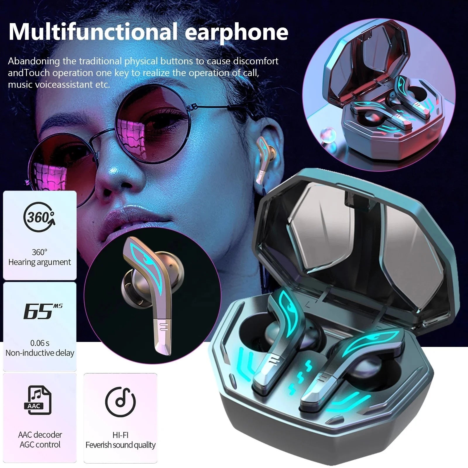 JMT-228490 Wireless Gaming Headset MD158 Mini Earbuds with No-Delay Audio for Immersive Gaming Experience