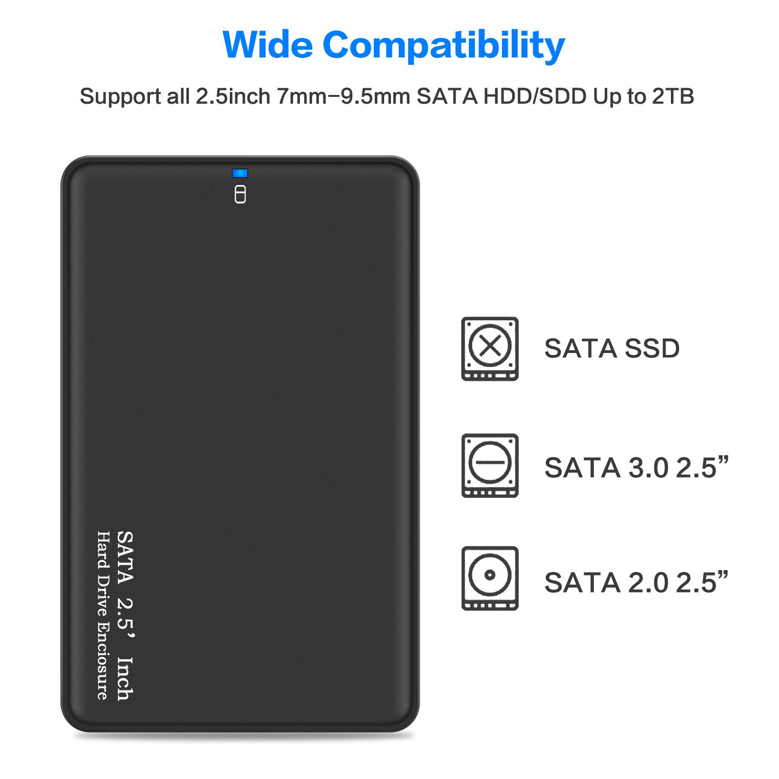 JMT-229578 2.5 Inch USB 3.0 External Hard Drive Enclosure for SATA SSD and Mechanical Drives, Supports Up to 2TB