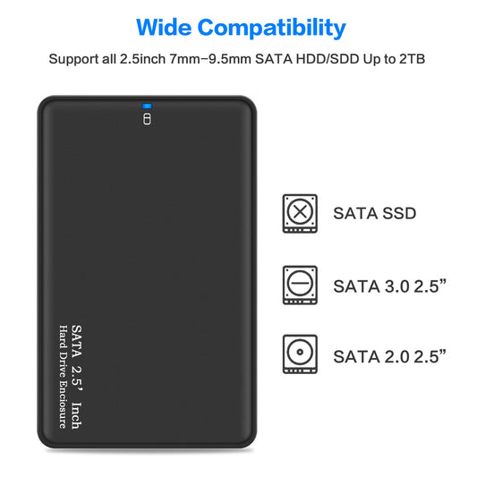 JMT-229578 2.5 Inch USB 3.0 External Hard Drive Enclosure for SATA SSD and Mechanical Drives, Supports Up to 2TB