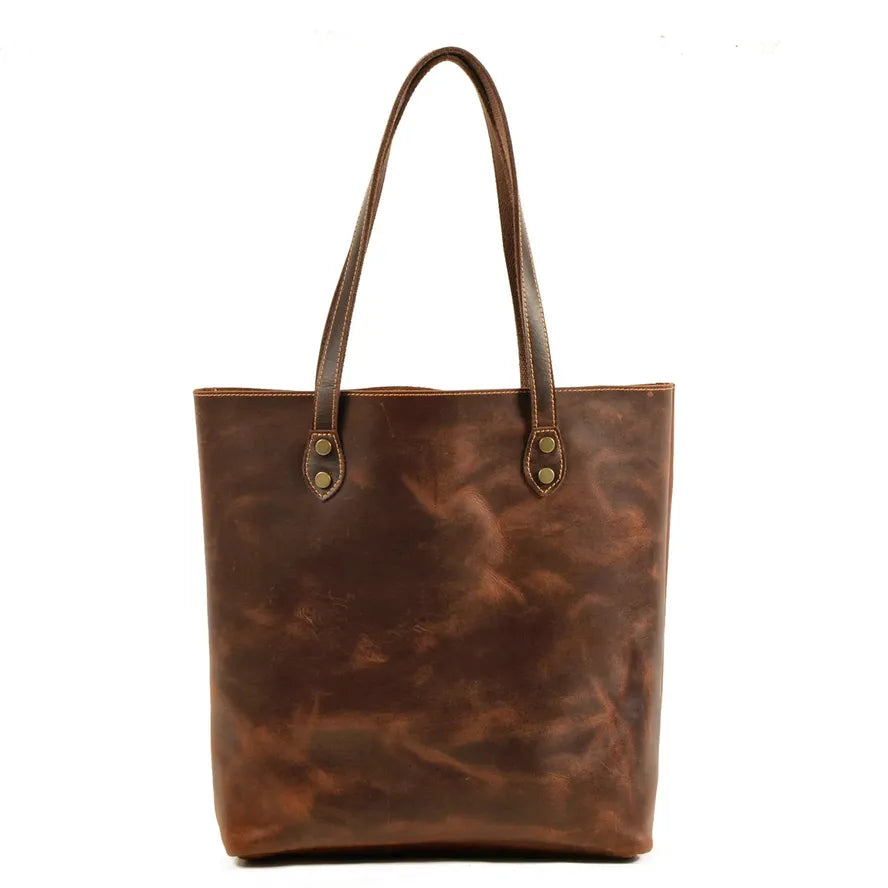 JMT-230154 Genuine Leather Tote Bag for Women - Casual Shoulder Handbag in Classic Retro Style