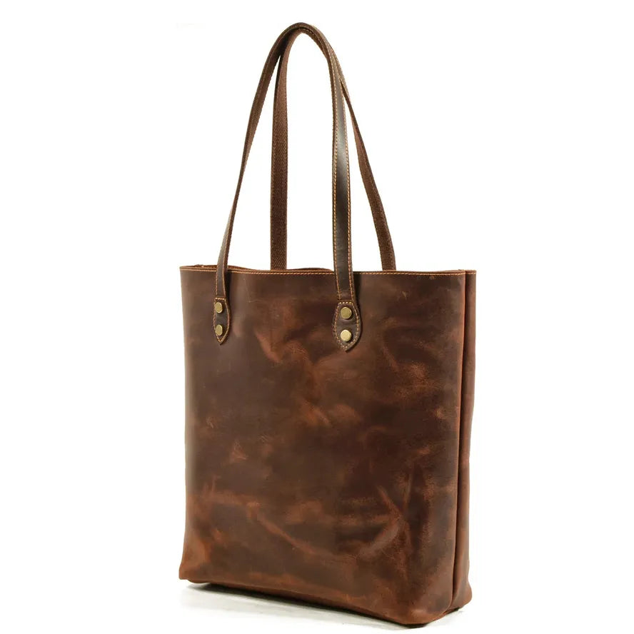 JMT-230154 Genuine Leather Tote Bag for Women - Casual Shoulder Handbag in Classic Retro Style