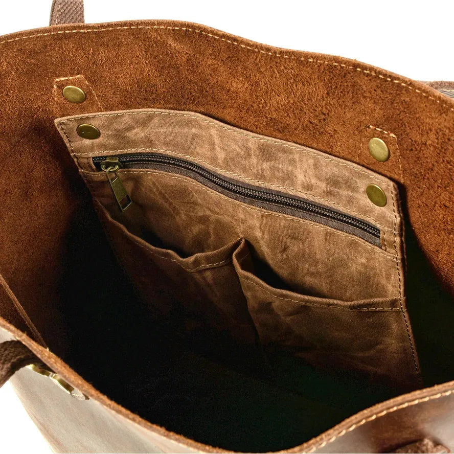 JMT-230154 Genuine Leather Tote Bag for Women - Casual Shoulder Handbag in Classic Retro Style