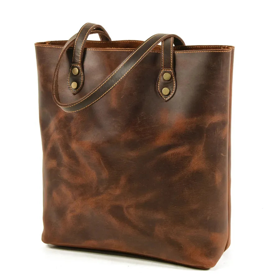 JMT-230154 Genuine Leather Tote Bag for Women - Casual Shoulder Handbag in Classic Retro Style