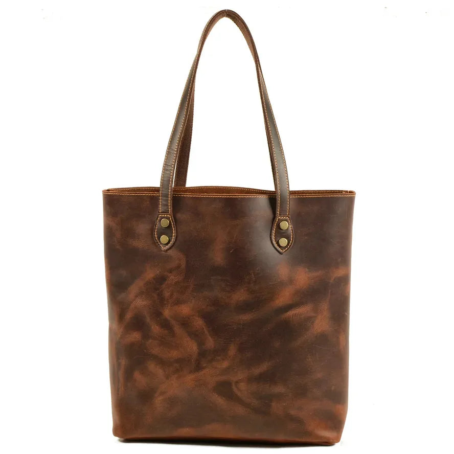 JMT-230154 Genuine Leather Tote Bag for Women - Casual Shoulder Handbag in Classic Retro Style