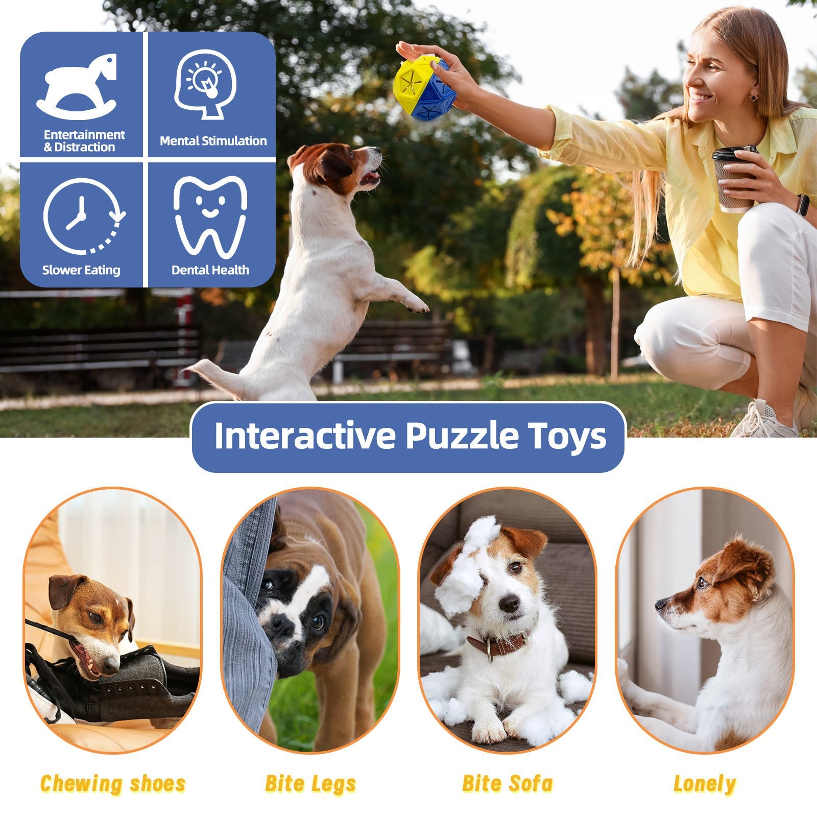 JMT-230602 Interactive Bite-Resistant Food Dispensing Ball for Dogs and Pets - Hollow Puzzle Toy for Indoor and Outdoor Use