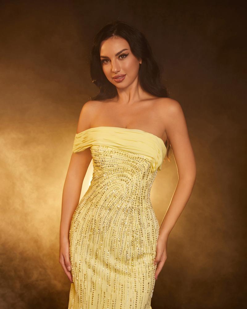 JMT-230858 Elegant Evening Dress for Women - Model SH0098 in Vibrant Yellow