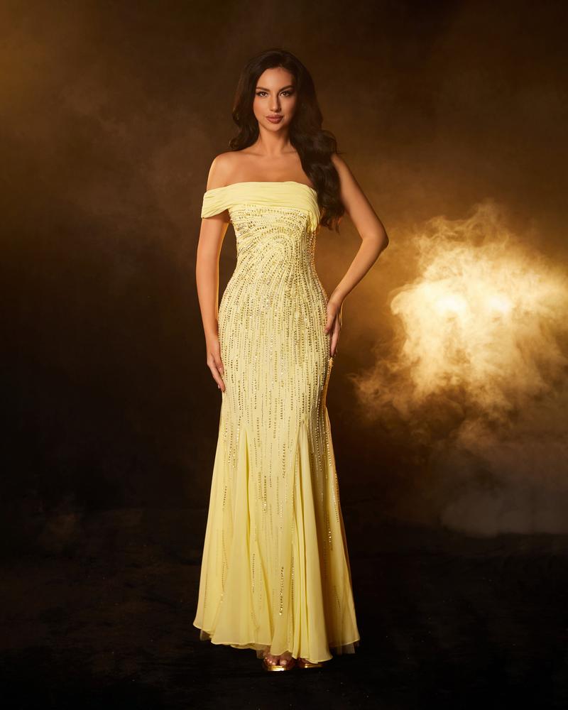 JMT-230858 Elegant Evening Dress for Women - Model SH0098 in Vibrant Yellow