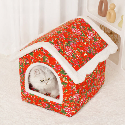 JMT-230922 Cozy Chinese Style Cat Nest for All Seasons - Spacious and Warm Closed Cat House