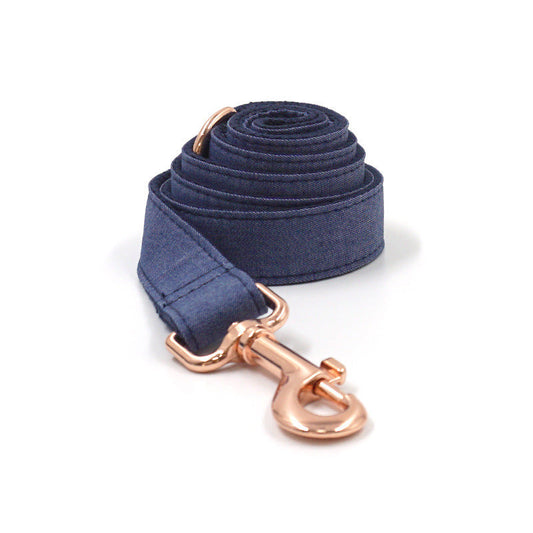 JMT-231114 Rose Gold Denim Dog Collar, Leash, and Bow Tie Set