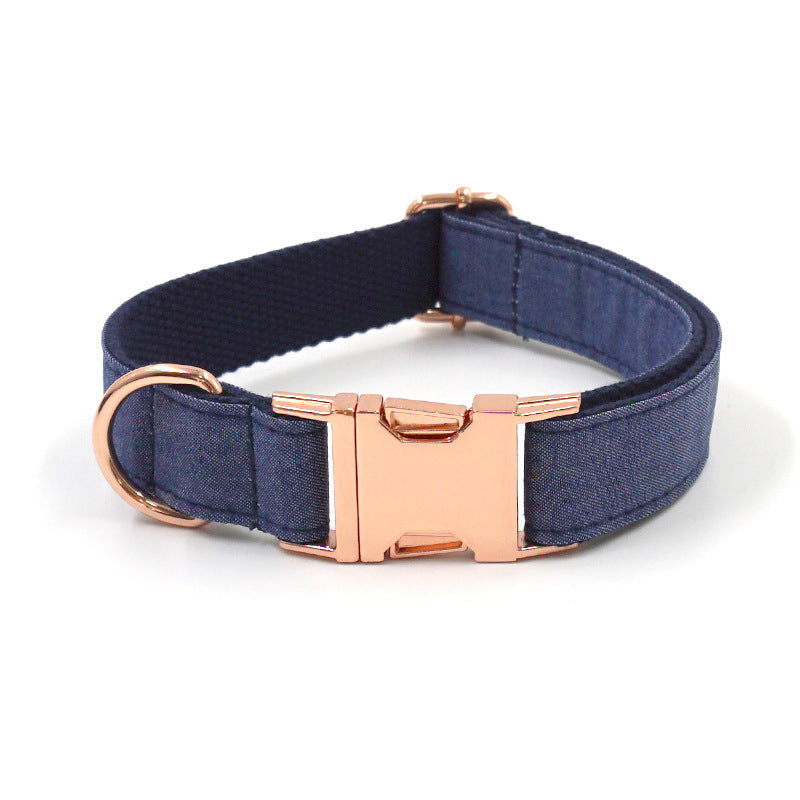 JMT-231114 Rose Gold Denim Dog Collar, Leash, and Bow Tie Set