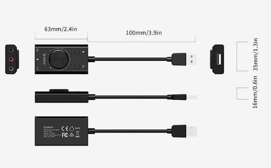 JMT-231242 USB Multi-Function External Sound Card with Mute Switch and Volume Control, Compatible with Windows/Mac OS/Linux
