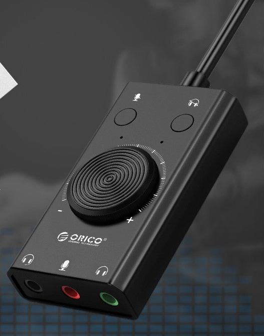 JMT-231242 USB Multi-Function External Sound Card with Mute Switch and Volume Control, Compatible with Windows/Mac OS/Linux