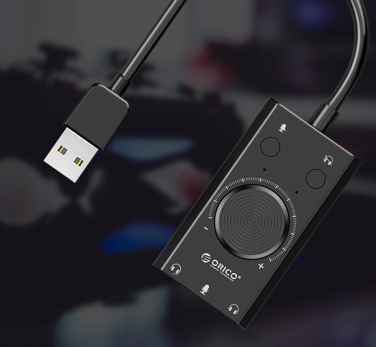 JMT-231242 USB Multi-Function External Sound Card with Mute Switch and Volume Control, Compatible with Windows/Mac OS/Linux