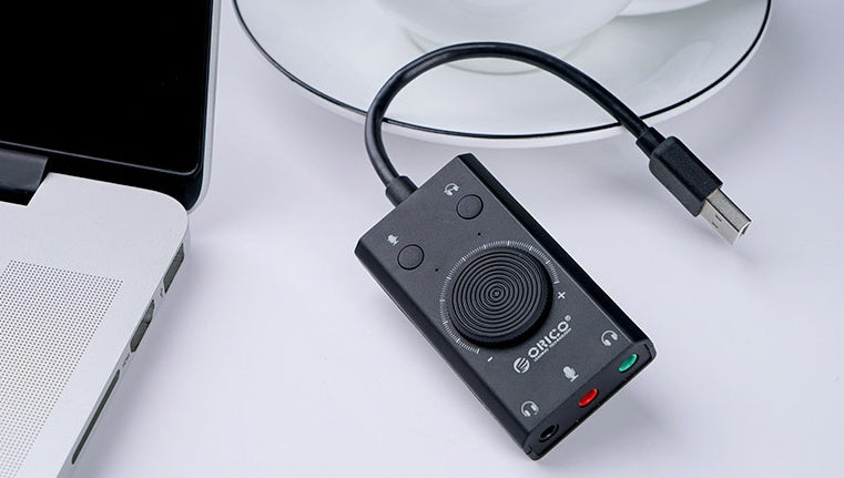 JMT-231242 USB Multi-Function External Sound Card with Mute Switch and Volume Control, Compatible with Windows/Mac OS/Linux
