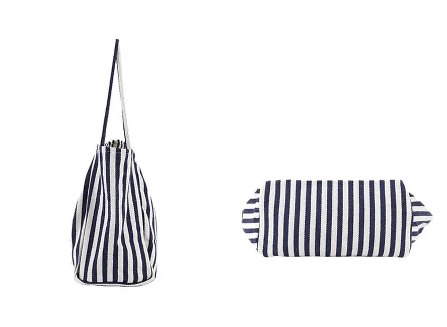 JMT-231306 Women's Striped Tote Bag – Casual Korean Handbag for Shopping and Everyday Use